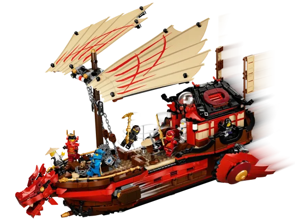 Creative kids who love building classic LEGO® NINJAGO® Boat sets and are excited by playing with fun toys will love Destiny’s Bounty (71705). This detailed and interactive building set for kids features a NINJAGO LEGO ship and 7 ninja action figures including Wu, Kai, Zane and Cole. Spectacular LEGO NINJAGO Boat set Little ninjas can enjoy plotting their own NINJAGO® epic adventures with this action-packed and interactive ninja playset, an updated version of the NINJAGO boat from season 1 of the TV series. Kids will love firing up their imaginations with this NINJAGO Destiny’s Bounty set. Fun toys for creative play LEGO NINJAGO building sets for kids allow them to enter a world of gripping adventure where they can team up with their ninja heroes to take down an array of evil villains. NINJAGO fans will be captivated with a range of playsets, boats, cars, dragons, temples and buildable figures. Detailed and updated NINJAGO® Destiny’s Bounty set with 7 minifigures for ninja fans to recreate scenes from the exciting world of NINJAGO. This is a brilliant building set for kids who enjoy plotting their own stories. NINJAGO® Legacy set including awesome Destiny's Bounty LEGO® ship and 7 minifigures: Wu, Kai, Young Lloyd Garmadon, Samurai X, Zane, Jay and Cole. NINJAGO fans have an abundance of characters to indulge in role-play fun. This Destiny's Bounty ninja toy allows kids to celebrate the rich history of NINJAGO® from season 1 of the TV series. Passionate ninja fans will love dropping the ship’s anchor, rotating the engines and moving its sails. This 1,781-piece playset makes for a fun building experience for boys and girls aged 9+, and is a great birthday present. New for 2020, the playset allows creative youngsters to lose themselves in a unique fantasy world. The NINJAGO® Destiny's Bounty Set can be played with at home or taken on the go for even more NINJAGO epic adventures. The LEGO® ship measures over 12” (32cm) high, 17” (44cm) long and 15” (38 cm) wide. Good news! No batteries are required for kids to enjoy the best possible creative fun with the Destiny’s Bounty – it is ready to go as it is built, so never needs to be left at the dock. This playset comes with easy-to-follow instructions, so kids can build their NINJAGO® boat as quickly as possible before they set sail into battle. LEGO® NINJAGO® building sets for kids inspire kids' imaginations and allow them to escape into a world of non-stop fun and creative play as they team up with their ninja heroes. LEGO® bricks have met the highest industry standards for more than 60 years, ensuring they are always consistent, compatible and pull apart easily every time, whether you are at home or on the high seas.