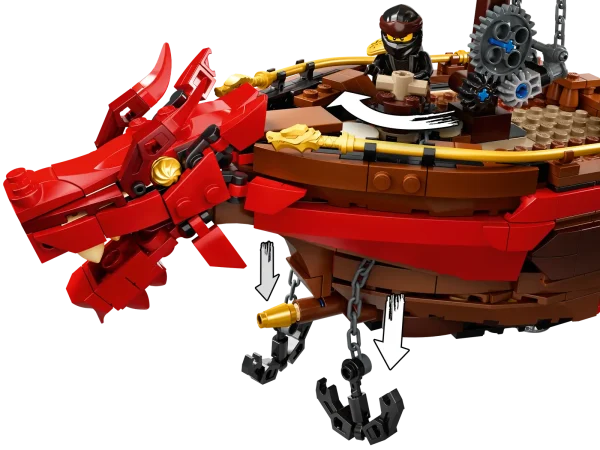 Creative kids who love building classic LEGO® NINJAGO® Boat sets and are excited by playing with fun toys will love Destiny’s Bounty (71705). This detailed and interactive building set for kids features a NINJAGO LEGO ship and 7 ninja action figures including Wu, Kai, Zane and Cole. Spectacular LEGO NINJAGO Boat set Little ninjas can enjoy plotting their own NINJAGO® epic adventures with this action-packed and interactive ninja playset, an updated version of the NINJAGO boat from season 1 of the TV series. Kids will love firing up their imaginations with this NINJAGO Destiny’s Bounty set. Fun toys for creative play LEGO NINJAGO building sets for kids allow them to enter a world of gripping adventure where they can team up with their ninja heroes to take down an array of evil villains. NINJAGO fans will be captivated with a range of playsets, boats, cars, dragons, temples and buildable figures. Detailed and updated NINJAGO® Destiny’s Bounty set with 7 minifigures for ninja fans to recreate scenes from the exciting world of NINJAGO. This is a brilliant building set for kids who enjoy plotting their own stories. NINJAGO® Legacy set including awesome Destiny's Bounty LEGO® ship and 7 minifigures: Wu, Kai, Young Lloyd Garmadon, Samurai X, Zane, Jay and Cole. NINJAGO fans have an abundance of characters to indulge in role-play fun. This Destiny's Bounty ninja toy allows kids to celebrate the rich history of NINJAGO® from season 1 of the TV series. Passionate ninja fans will love dropping the ship’s anchor, rotating the engines and moving its sails. This 1,781-piece playset makes for a fun building experience for boys and girls aged 9+, and is a great birthday present. New for 2020, the playset allows creative youngsters to lose themselves in a unique fantasy world. The NINJAGO® Destiny's Bounty Set can be played with at home or taken on the go for even more NINJAGO epic adventures. The LEGO® ship measures over 12” (32cm) high, 17” (44cm) long and 15” (38 cm) wide. Good news! No batteries are required for kids to enjoy the best possible creative fun with the Destiny’s Bounty – it is ready to go as it is built, so never needs to be left at the dock. This playset comes with easy-to-follow instructions, so kids can build their NINJAGO® boat as quickly as possible before they set sail into battle. LEGO® NINJAGO® building sets for kids inspire kids' imaginations and allow them to escape into a world of non-stop fun and creative play as they team up with their ninja heroes. LEGO® bricks have met the highest industry standards for more than 60 years, ensuring they are always consistent, compatible and pull apart easily every time, whether you are at home or on the high seas.