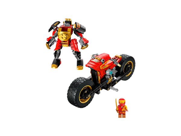 Little builders aged 7+ and fans of cool vehicles can stage their own good vs. evil fantasy showdowns with this action-packed Kai’s Mech Rider EVO (71783) playset. It features a posable mech and a cool motorbike, which can be upgraded into a bigger model by adding golden side panels and a large golden blade. Good vs. evil clashes This building set includes 4 minifigures: Kai and Nya, both armed with swords, Bone King, with his own sword, and Bone Hunter, with a bone mattock and a sword. Forsucceeding in their challenge, kids are rewarded with a collectible Focus banner that can be displayed on the ninja motorbike. A fun digital experience for LEGO builders Let the LEGO Builder app guide you and your child on an easy and intuitive building adventure. Zoom in and rotate models in 3D, save sets and track your progress. Ninja vehicle – Kids and passionate motorbike fans have all they need to play out battles with this NINJAGO® Kai’s Mech Rider EVO (71783) playset featuring a ninja motorbike and mech 4 minifigures – Playset includes 2 ninja warriors, Kai and Nya, armed with swords and 2 villains, Bone King and Bone Hunter, armed with their own weapons Upgrade the model – The ninja motorcycle can be upgraded by kids into a bigger and more powerful model by adding a large golden blade and flaming tailpipes Collectible banner – When kids succeed in their challenge and win the battle, they are rewarded with a Focus banner to display from the ninja bike More ninja action – Look out for Lloyd’s Mech Battle EVO (71781), Cole’s Earth Dragon EVO (71782), Jay’s Lightning Jet EVO (71784) and other sets in the LEGO® NINJAGO® range Fun LEGO® gift idea – This 312-piece toy for kids aged 7+ lets them play as they build and can be given for any occasion as an everyday treat, birthday present or holiday gift Play and display – Measuring over 3.5 in. (10 cm) high, 9.5 in. (25 cm) long and 3.5 in. (9 cm) wide, the motorcycle can be displayed by passionate ninja fans between playtimes A new way to build – The LEGO® Builder app guides kids on an intuitive building adventure. They can save sets, track their progress and zoom in and rotate models in 3D while they build Premium quality – For more than 6 decades, LEGO® bricks have been made to ensure they connect consistently every time Safety assurance – LEGO® building bricks meet stringent global safety standards