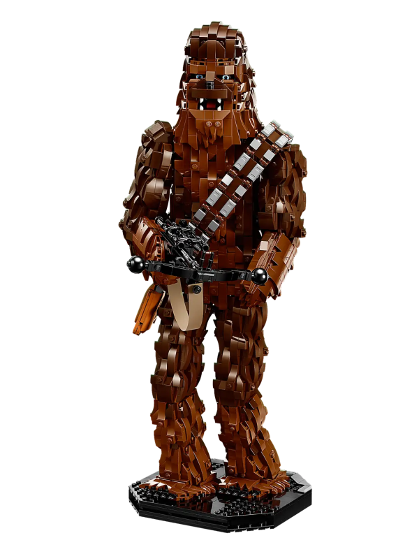 Mark the 40th anniversary of Star Wars: Return of the Jedi by creating a fitting tribute to a legendary Wookiee with this LEGO® Star Wars™ Chewbacca (75371) build-and-display figure. Channel your creative Force to recreate his hairy body in LEGO style and build his bandolier and giant bowcaster. This impressive buildable LEGO figure stands over 18 in. (46 cm) tall and has a built-in display stand. The set also includes a plaque with information about the character, plus a Chewbacca LEGO minifigure with a stud-shooting bowcaster. A rewarding build Find easy-to-follow instructions in the box and on the LEGO Builder app to guide you through every step of the immersive construction process, then display your creation with pride. A galaxy of possibilities It began a long time ago, in a galaxy far, far away. Now the story continues in your own home with collectible LEGO Star Wars sets for adults. Explore the range to discover great holiday or birthday gift ideas for Star Wars fans. Brick-built LEGO® Star Wars™ Chewbacca figure (75371) – Celebrate the 40th anniversary of Star Wars: Return of the Jedi and pay tribute to a heroic Wookiee with this detailed build-and-display model Designed for display – The buildable, non-posable Chewbacca LEGO® figure holds a brick-built bowcaster and has a built-in display stand, plus a plaque with information about the character Includes a Chewbacca LEGO® minifigure – The Chewbacca LEGO minifigure has a stud-shooting bowcaster and can be displayed next to the information plaque Build and collect – This buildable Chewbacca model is part of a collectible series of LEGO® Star Wars™ build-to-display characters including the 75308 R2-D2 Gift idea – Treat yourself or give this 2,319-piece set as a birthday present or holiday gift to adult Star Wars™ fans and collectors Buildable Star Wars™ character designed to make a big visual impact – This LEGO® brick-built Chewbacca figure stands over 18 in. (46 cm) tall Step-by-step instructions – Find illustrated instructions in the box and on the LEGO® Builder app From a galaxy far, far away to your home – Collectible LEGO® Star Wars™ sets for adults are designed for you, the discerning hobbyist who enjoys mindful, creative projects to relax Quality assurance – LEGO® bricks and pieces comply with rigorous industry standards to ensure they connect simply and securely for robust builds Safety compliance – LEGO® components are dropped, heated, crushed, twisted and thoroughly analyzed to make sure they meet stringent global safety standards