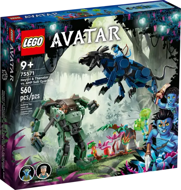 Know an Avatar fan or child aged 9 and up who deserves a reward? This LEGO® Avatar Neytiri & Thanator vs. AMP Suit Quaritch (75571) building toy set will hit the mark. The set includes minifigures of Neytiri and Colonel Miles Quaritch, posable models of Neytiri’s Thanator figure and the Colonel’s AMP suit, plus a rainforest build with glow-in-the-dark pieces. Play solo or join together to create family memories Encourage a child or movie fan’s love of nature with a set made to reflect Pandora’s beautiful and dangerous rainforest, as kids and families play out action scenes or create new stories. Mix sets (sold separately) to extend the play and build a unique version of Pandora. Made for action play or display With iconic characters and locations, LEGO Avatar sets offer a great play experience and exciting story options. The models also look great displayed on a shelf, with a detailed build made for posing the figures so older fans can enjoy a joyful focus as they rediscover the vibrant universe. Action and adventure – Kids and fans can relive the movie experience as they build this LEGO® Avatar Neytiri & Thanator vs. AMP Suit Quaritch (75571) set and explore the world of Pandora What’s inside – This LEGO® set includes Neytiri and Colonel Miles Quaritch minifigures, a buildable AMP suit and Thanator figure, plus a buildable rainforest scene with glow-in-the-dark elements For play and display – Kids and Avatar fans can recreate an exciting scene from the movie or set up a dynamicdisplay with Neytiri and the Thanator posed to jump on the AMP-suited Colonel For fans and kids aged 9 and up – Build and replay the final confrontation between Neytiri and the Colonel as they battle for the fate of Pandora Play at home or on the go – The Colonel’s posable AMP suit measures over 5 in. (13 cm) high, 2.5 in. (6 cm) wide and 4 in. (10 cm) deep and can hold the Colonel minifigure as well as a chainsaw 3 instruction booklets – All of the LEGO® Avatar sets are designed for social engagement, with 3 building instruction booklets so friends or family can co-build different parts of the set Return to Pandora – This and other LEGO® Avatar sets (sold separately) can be given as holiday or birthday gifts for movie fans and inspire endless play for kids of all ages High quality – LEGO® building pieces meet exacting quality standards that ensure they are consistent, compatible and work every time: it’s been that way since 1958 Safety first – LEGO® pieces are tested to ensure that every building toy set meets strict safety standards, ensuring this Avatar set is well made and always ready for play