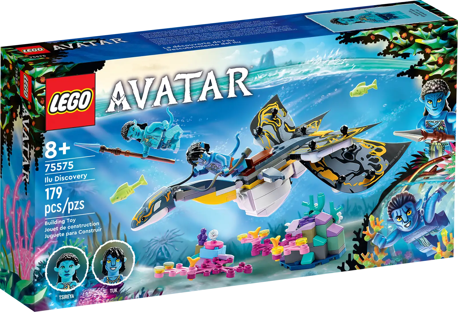 Kids and Avatar movie fans aged 8+ can travel to the imaginary exoplanetary moon of Pandora with this LEGO® Avatar Ilu Discovery (75575) set. Relive favorite moments from Avatar: The Way of Water or create dynamic scenes and storylines with the posable ilu figure, Tsireya and Tuk minifigures and Pandoran coral-reef setting. Includes an interactive building guide This LEGO Avatar toy building set includes an easy-to-follow pictorial building guide and the LEGO Builder app – a digital building companion with intuitive zoom and rotate tools that enable users to visualize models from all angles as they build. Great for play and display LEGO Avatar sets come with iconic vehicles, machines, animals, creatures and characters in alien nature-themed settings. It’s perfect for imaginative play, and you can also pose the models to create a striking centerpiece for any room. Collect and combine LEGO Avatar sets to extend the play possibilities or build your own version of Pandora. LEGO® Avatar building set – Kids and moviegoers can relive moments from the 2nd movie or play out their own adventures with this LEGO Avatar Ilu Discovery (75575) set What’s in the box? – Everything you need to create a posable ilu figure, Tsireya and Tuk minifigures, a Pandoran coral-reef setting and a display stand For play and display – Enjoy imaginative play or pose the characters and use the display stand to recreate scenes from the movie Avatar: The Way of Water A fun gift idea – This 8+ LEGO® Avatar building toy set can be given as a birthday, holiday or any-other-day gift for Avatar movie fans and kids who like cool toys Dimensions – The ilu (without display base) measures over 1.5 in. (4 cm) high, 5 in. (12 cm) wide and 8 in. (21 cm) deep Fun LEGO® minifigure accessories – This LEGO Avatar set comes with a toy Na’vi kuru, underwater spear and 2 alien fish Includes printed and digital building guides – Zoom in, rotate and view the models in this set from all angles as you construct them with the LEGO® Builder app for smartphones and tablets More sets to collect – Combine this collectable building toy set with others from the LEGO® Avatar range to expand the play possibilities and build your own version of Pandora Quality in focus – LEGO® building pieces meet exacting quality standards that ensure they are consistent, compatible and work every time Safety first – LEGO® pieces are tested to ensure that every building toy set meets strict safety standards, ensuring this Avatar set is well made and always ready for play