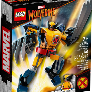 Supersized action for Super-Hero fans aged 7 and up! LEGO® Marvel Wolverine Mech Armor (76202) puts epic, Marvel movie adventures into kids’ hands. Big fun for Marvel fans When kids put the Wolverine minifigure into the cockpit of the giant Wolverine mech, they take their creative play to new heights. The Super-Hero mech has movable arms and legs and giant, elongated claws attached to its powerful hands. Marvel movie fans can recreate favorite movie scenes, have epic battles with other mechs in their collection and play out endless imaginative adventures of their own. And, when the action’s over for the day, the awesome Wolverine mech looks great on display in kids’ rooms. Scale-up the action! – With a Wolverine mech and minifigure, LEGO® Marvel Wolverine Mech Armor (76202) is a big treat for young Super Heroes Iconic Marvel character – Includes a Wolverine minifigure and a buildable Wolverine mech with large movable claws attached to its hands Open-ended play – Kids put the Wolverine minifigure into the mech’s opening cockpit, then use the movable mech and its extra-long claws to battle bad guys and role-play endless Super-Hero adventures Gift for kids – A birthday, holiday or any-day treat for Marvel fans aged 7 and up Build, play and display – Standing over 4.5 in. (12 cm) tall, the highly posable mech inspires endless imaginative role play and, when the day’s battles are over, can be displayed in a bedroom More mechs, more fun! – There are lots more LEGO® Marvel mechs for kids to collect, letting them create their own multi-mech battles Quality guaranteed – LEGO® components fulfill stringent industry quality standards to ensure they are consistent, compatible and connect and pull apart easily every time Safety assured – LEGO® components are dropped, heated, crushed, twisted and analyzed to make sure they satisfy rigorous global safety standards