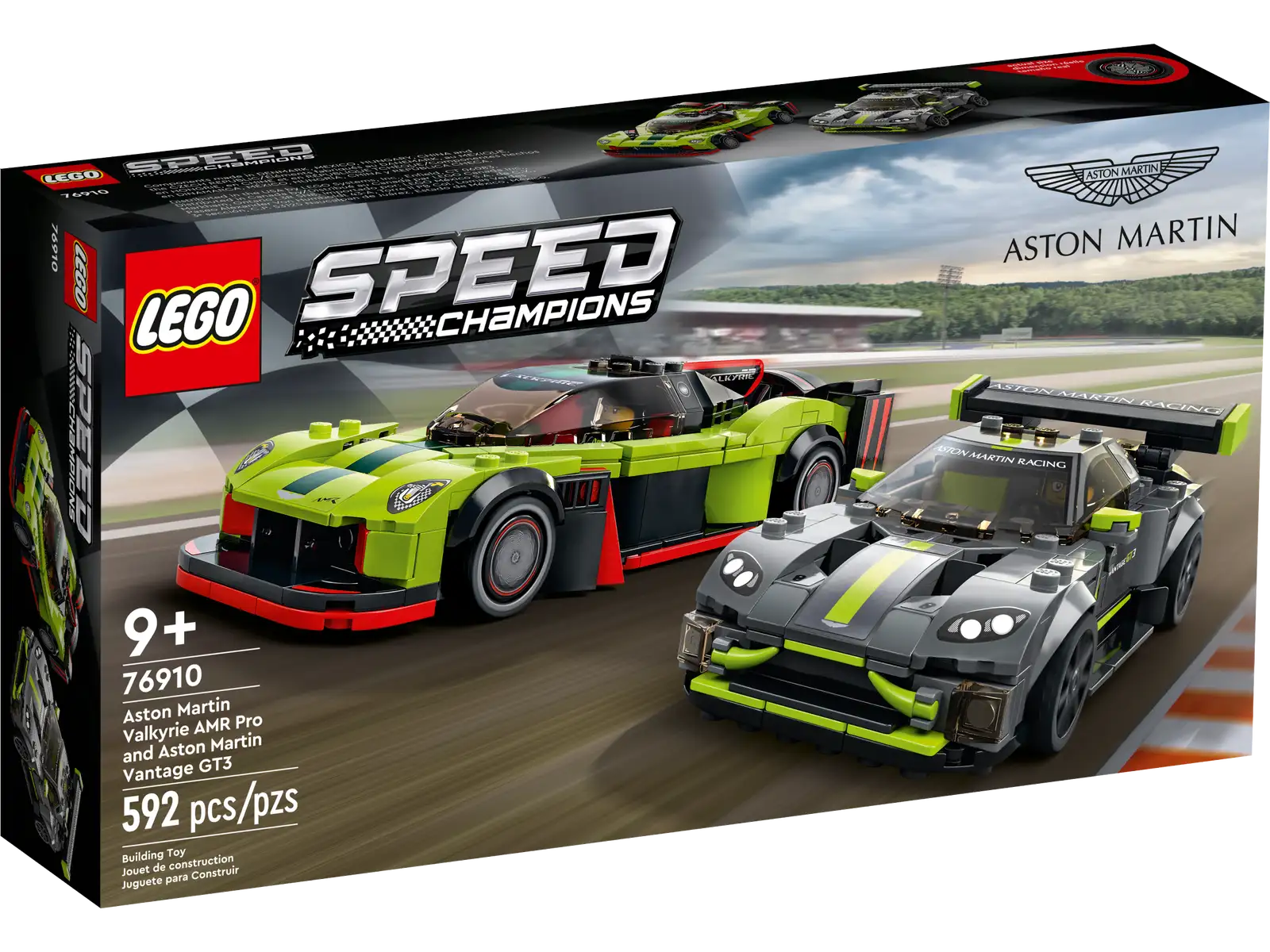 Here’s a winning combination for fans of superfast cars – the LEGO® Speed Champions Aston Martin Valkyrie AMR Pro and Aston Martin Vantage GT3 (76910) toy building set. Now available to collect, construct and explore, these accurately detailed LEGO models deliver a rewarding building experience, are great for display and awesome to race! Digital building instructions This Speed Champions set comes with printed and digital building instructions. Available in the free LEGO Building Instructions app for smartphones and tablets, the interactive digital guide comes with amazing zoom and rotate tools that allow you to visualize a model from all angles as you build. Celebrating innovative design LEGO Speed Champions sets deliver buildable versions of the world’s most popular and innovative vehicles. The fun-to-build, collectible models are great for display and imaginative racetrack drama, making them a great gift choice for kids and automobile enthusiasts of all ages. LEGO® recreations of the Aston Martin Valkyrie AMR Pro and Aston Martin Vantage GT3 – A playset for kids and car enthusiasts with a passion for race cars and vehicle innovation What’s in the box? – Everything you need to recreate the Aston Martin Valkyrie AMR Pro and Vantage GT3 in LEGO® bricks, plus 2 driver minifigures, each with a racing suit, helmet, wig and a wrench Collect, play and display – These collectible toy cars are designed for display and imaginative racetrack role play A gift for any occasion – The 592-piece LEGO® Speed Champions Aston Martin Valkyrie AMR Pro & Aston Martin Vantage GT3 (76910) can be given as a birthday or anytime gift for kids and car fans aged 9+ Easy to carry and store – The Aston Martin Valkyrie AMR Pro measures over 1.5 in. (4cm) high, 7 in. (18cm) long and 3 in. (7cm) wide No batteries required – The cars in this playset are powered by kids’ imaginations, so the racing action never stops! Interactive digital building guide – Zoom, rotate and view each model from all angles as you build with the LEGO® Building Instructions app, available for smartphones and tablets Putting innovation in the driving seat – LEGO® Speed Champions building sets give kids and car enthusiasts the chance to explore the innovation of vehicle design A focus on quality – LEGO® components meet strict industry standards to ensure they’re consistent, compatible and fun to build with Tested for safety – All LEGO® building toys are carefully tested to ensure every playset meets strict safety standards