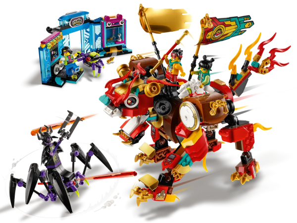 Youngsters will love showing off this action-packed LEGO® Monkie Kid™ Lion Guardian playset (80021) to their friends. It features a fully posable Lion Guardian mech toy with 2 hidden spring-loaded shooters, the Spider Queen’s battle rig with movable legs and 2 spring-loaded shooters, plus a posable robotic spider. A great gift for trend-setting kids, this set also includes a buildable arcade with a toy-grabbing claw game that dispenses toy elements, plus 5 minifigures with cool weapons for role-play battles. Go digital Find printed instructions in the box and enhance children’s building experience with intuitive Instructions PLUS in the free LEGO Building Instructions app, which lets them visualize the models on screen as they build. Educational and fun LEGO Monkie Kid building sets are inspired by Monkey King tales from the classic Journey to the West novel and rooted in Chinese culture and values. They are designed to nurture kids’ bravery, resilience and optimism through creative play. Children become the heroes in their own thrilling adventures with this LEGO® Monkie Kid™ Lion Guardian (80021) mech toy, Spider Queen battle rig, posable robotic spider and buildable arcade. This premium-quality, battle toy playset includes 5 minifigures – Monkie Kid with The Golden Staff, Mei with the Jade Dragon Blade, Huntsman with a rifle, Spider Queen and Lu. The fully posable Lion Guardian features snapping jaws and has a hidden, spring-loaded shooter in each of the drums, while the Spider Queen’s battle rig has movable legs and 2 spring-loaded shooters. Kids will love playing with the buildable arcade’s dance machine and the toy-grabbing game with a movable claw that dispenses toy elements just like a real-life arcade game. This 774-piece, LEGO® building toy makes a cool birthday present, holiday gift or surprise treat for creative kids aged 8 and up who like to be part of the hottest trends. The Lion Guardian measures over 8.5 in. (21 cm) high, 11 in. (28 cm) longand 7.5 in. (19 cm) wide. It’s a cool model for youngsters to display and show off to friends between playtime adventures. Step-by-step instructions in the box and intuitive Instructions PLUS, available in the free LEGO® Building Instructions app, enhance children’s building experience. LEGO® Monkie Kid™ toy building sets are inspired by China’s legend of the Monkey King and help children to develop their imaginations, bravery and resilience while having lots of fun. Ever since 1958, LEGO® components have met rigorous industry standards to ensure they are compatible and connect consistently. LEGO® components are dropped, heated, crushed, twisted and rigorously analyzed to satisfy stringent global safety standards.