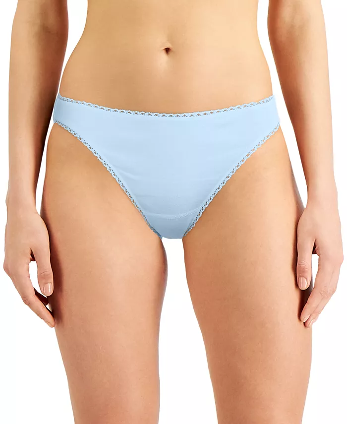 Lace trim adds a pretty touch to Charter Club's Everyday Cotton collection in these comfy and classic cotton bikini underwear. Style #100097458 Special Features: Lace trim at waistband and legs Created for Macy's Waistband: Elastic waistband Imported