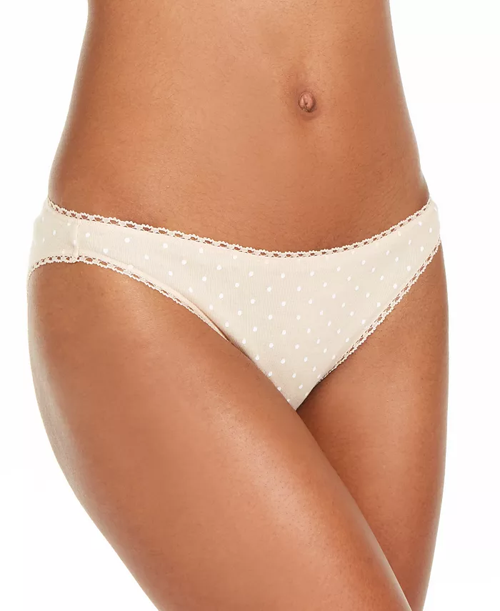 Lace trim adds a pretty touch to Charter Club's Everyday Cotton collection in these comfy and classic cotton bikini underwear. Style #100097458 Special Features: Lace trim at waistband and legs Created for Macy's Waistband: Elastic waistband Imported Coverage: Bikini; full back coverage