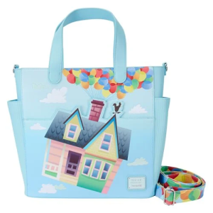 Celebrate 15 years of Disney and Pixar's Up with this Up 15th Anniversary Convertible Tote Bag! Features Carl and Ellie's house carried high up into the sky by colorful balloons. The faux leather tote bag features multiple straps which allows you to change your bag into a backpack or over-shoulder tote bag. This tote bag also includes applique, debossed, faux corduroy, and printed details. It measures approximately 14-inches tall x 12-inches long x 4 1/2-inches wide. Adventure is out there! For ages 8 and up. All Loungefly items are vegan friendly, unless otherwise noted.