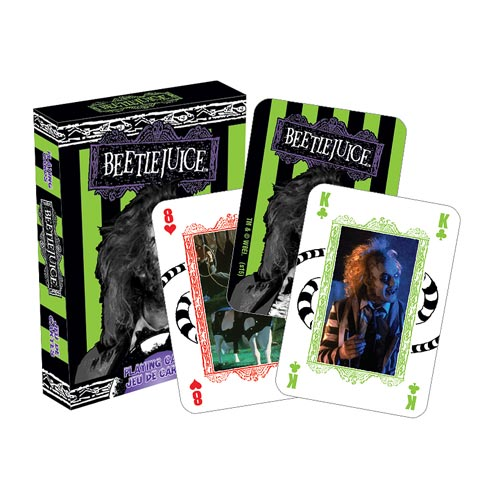 Want to make 52 Card Pickup more interesting? Play with the Beetlejuice Playing Cards! These nifty cards are great for professional players and fans, measuring approximately 2 1/2-inches x 3 1/2-inches with a linen type finish. Ages 12 and up.