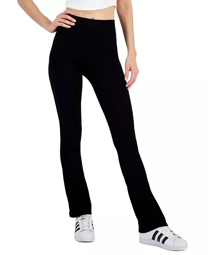 Take your leggings game to new heights of style and comfort with these juniors' leggings from Hippie Rose. Approx. model height is 5'10" and she is wearing a size medium Approx. inseam: 30" Rise: approx. 10"; leg opening: approx. 7-3/4"; flare-leg silhouette Pull-on style Ribbed allover Nylon/spandex Machine washable Imported