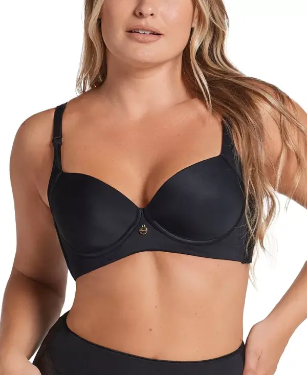 This bra has some serious smoothing power. Full coverage cups lined in soft foam offer a rounded look, plus they have underwire for extra support. Flexible side boning gives you an amazing fit without roll-down. It pairs beautifully with all your favorite shirts and is amazing for daily wear. Longline underbust band and high sides lined in PowerSlim for a smooth silhouette under clothes. Deep, high-coverage cups lined in light foam; underwire for support. A t-shirt bra with high coverage in the cups, under the arms, and on the back for a smoothing effect. High-coverage back wings with double-layered fabric for a smoothing effect. 4-level adjustable back hook-and-eye closure. Flexible side boning for no roll-down. Imported