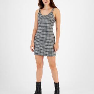 JUNIORS' MINI TANK DRESS IN BLACK,WHITE PLAID Cute in a flirty mini silhouette, this Hippie Rose dress is instantly fashion forward with booties and a little black bag. Juniors Juniors' Clothing - Dresses
