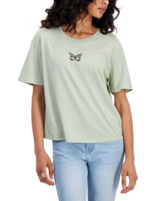 Rebellious One Juniors Butterfly Embroidery Desert Sage L