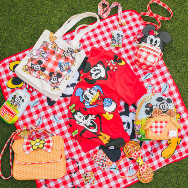 Life’s a picnic when you’re with your pals! Spend a sunny day in the countryside with the Loungefly Mickey and Friends Picnic Mini Backpack. On the front, a woven picnic basket takes shape on the bag’s zipper pocket. Look inside the basket to find a Mickey-shaped pie, which doubles as a strawberry-scented coin bag! Minnie and Mickey appear up above while Donald, Daisy, and Goofy join the fun on the bag’s side pockets. On the back, gingham shoulder straps accompany Pluto as he sizes up a tasty feast. This mini backpack makes a stylish addition to any outing and has plenty of room to pack your picnic essentials. The Loungefly Mickey and Friends Picnic Mini Backpack is made of vegan leather (polyurethane). Bag has adjustable shoulder straps, removeable coin bag (polyurethane), and shiny gold hardware. Additional features include applique, debossed, scented, and printed details. Take note of the coordinating inside lining. This backpack is an officially licensed Disney product. Backpack dimensions: 9”W x 10.5”H x 4.5”D