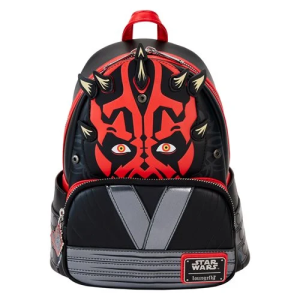 Celebrate the 25th anniversary of Star Wars: Episode I - The Phantom Menace with this Darth Maul Detachable Hood Cosplay Mini-Backpack! The faux leather mini-backpack features applique, debossed, metallic and printed details - plus a silicone zipper charm! Also included is a detachable hood for Darth Maul and his face glows in the dark. Bag measures approximately 10 1/2-inches tall x 9-inches long x 4 1/2-inches wide. For ages 15 and up. All Loungefly items are vegan friendly, unless otherwise noted.