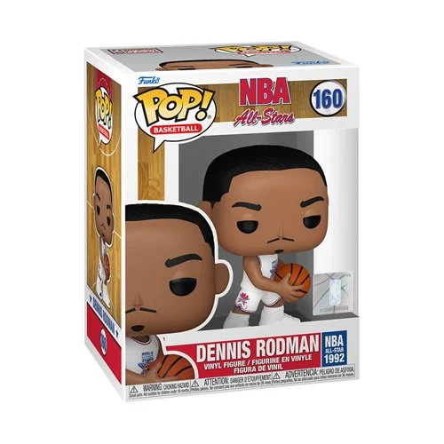 Score a slam dunk for your National Basketball Association collection with Dennis Rodman! Recruit this basketball legend to your Funko Pop! collection with Dennis Rodman in his 1992 All-Star uniform. This NBA: All-Stars Dennis Rodman (1992) Funko Pop! Vinyl Figure #160 measures approximately 3 3/4-inches tall and comes packaged in a window display box. Ages 3 and up.
