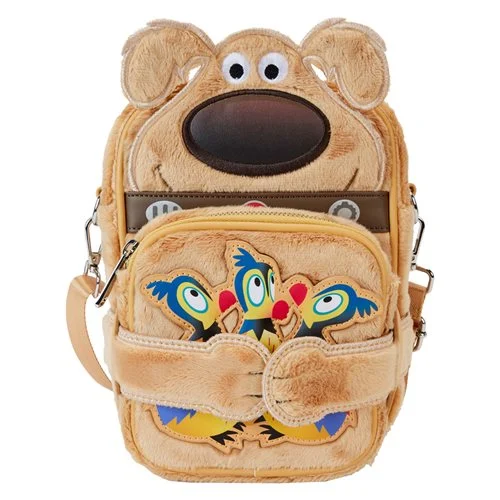 Celebrate 15 years of Disney and Pixar's Up with this Up 15th Anniversary Dug Crossbuddies Bag! Features Dug holding a detachable coin bag decorated with tennis balls on one side and baby birds on the other. The plush Crossbuddies bag with faux leather trim features silver foil, applique, embroidered and printed details. It measures approximately 8 1/4-inches tall x 6 1/4-inches long x 2 1/4-inches wide. For ages 2 and up. All Loungefly items are vegan friendly, unless otherwise noted.