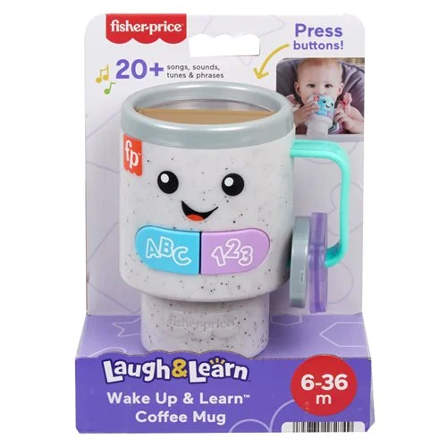 Babies can start playtime with a fresh brew of their own beverage with the Fisher-Price Laugh and Learn Wake Up and Learn Coffee Mug! Featuring colorful lights, 20+ songs and phrases, and fun hands-on activities to explore, this interactive learning toy styled like a to-go beverage cup is filled to the brim with engaging play for babies and toddlers! Measures approximately 4 1/2-inches tall. Ages 6 months to 2 years.