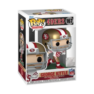 This NFL 49ers George Kittle Funko Pop! Vinyl Figure #167 measures approximately 3 3/4-inches tall. Comes packaged in a window display box. AGES 3 AND UP