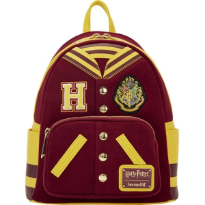 Get ready for another magical year at Hogwarts with this Harry Potter Hogwarts Varsity Jacket Mini-Backpack! it is made of wool with faux leather trim, adjustable straps, matching themed lining, applique, chenille patch, embroidered, metal buttons, and printed details. This mini-backpack approximately measures 10 1/2-inches tall x 9-inches wide x 4 1/2-inches long. Ages 8 and up. All Loungefly items are vegan friendly, unless otherwise noted.