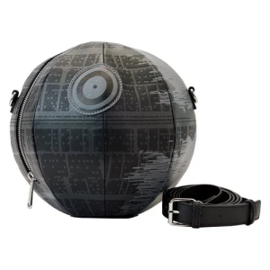 Show off your Star Wars fandom and celebrate with this Star Wars Return of the Jedi 40th Anniversary Death Star Crossbody Purse! It is made of faux leather and features top zipper closure, adjustable chain strap, matching themed lining, applique, debossed, and printed details. This crossbody purse approximately measures 9-inches wide x 9-inches tall x 9-inches deep. Ages 15 and up. All Loungefly items are vegan friendly, unless otherwise noted.