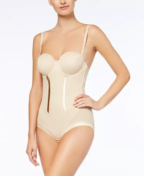 Easy on, easy off and stays put! Maidenform brings you this shapewear dream in the form of their modernly-styled Easy Up body shaper. Style #1256 (Formerly known as "Flexees by Maidenform") Full-coverage, contour, underwire cups Imported Satin contouring seams Fabric-covered boning Provides firm control and shaping Triple hook-and-eye closure at crotch Detachable, adjustable straps Triple back hook-and-eye closure with keyhole underneath Double-lined at stomach and back for extra control and smoothing