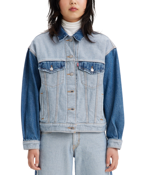 This '90s trucker jacket from Levi's® makes an outfit. You'd be hard-pressed to find a jacket with an easier shape, more versatile weight or inherent sense of cool. Bonus: This throwback cut features a pitched silhouette for a distinctly '90s feel and an inside-out design. Point collar; button-front closures Seamed details at front and back; two-toned detail throughout Buttoned flap pockets at front Unlined All cotton Machine washable Imported