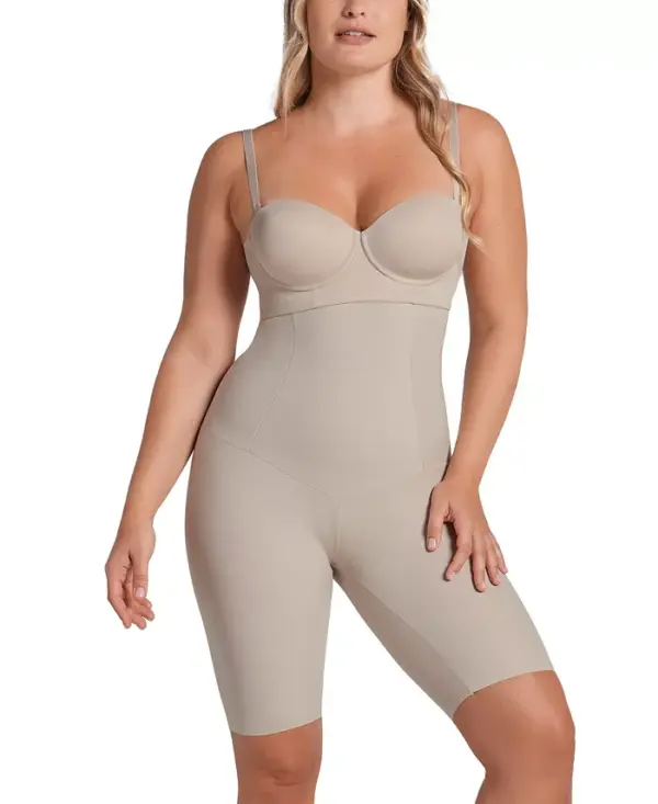 This shaper short features an outer layer of super-soft and stretchy fabric, plus its extra-high waistband features our trademark PowerSlim fabric to sculpt your torso and refine your waist. A silicone anti-slip grip lining at the waistband prevents roll-down. Strategic seams for an hourglass effect Double-layered power: shaper short made of soft flex fabric with an inner layer of powerslim to comfortably sculpt your torso and refine your waist Attach your bra straps to the loops in the back for extra support Imported Extra-high-waisted for a streamlined silhouette Short bottom shapes your thighs, prevents thigh rub, and hides cellulite