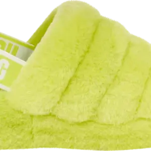 The UGG Women's Fluff Yeah Slides in Key Lime, size 8M, are a vibrant and cozy statement piece for your footwear collection. These slides redefine comfort with a unique design featuring a plush sheepskin upper in a refreshing key lime color, ensuring luxurious softness and warmth. The bold yet playful style of the Fluff Yeah Slides is complemented by a wide elastic strap adorned with UGG logo detailing, adding a touch of sophistication. This strap not only enhances the snug fit but also provides easy on and off functionality. Inside, your feet are treated to a soft sheepskin lining that offers exceptional comfort and temperature regulation, making these slides perfect for year-round wear. The footbed is cushioned for additional support, ensuring comfort with every step. Set on a lightweight platform outsole with a durable rubber bottom, these slides provide traction and stability, whether you're lounging at home or stepping out casually. The UGG Women's Fluff Yeah Slides in Key Lime are a must-have for those who appreciate both style and comfort, offering a fun and cozy option that effortlessly elevates any ensemble.