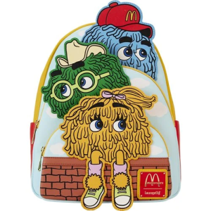 You'll be lovin' this McDonald's Fry Guys Triple Pocket Mini-Backpack! The faux leather mini-backpack features applique, embossed, embroidered and printed details. It measures approximately 12 1/2-inches tall x 8 3/4-inches long x 3 1/2-inches wide. For ages 8 and up. All Loungefly items are vegan friendly, unless otherwise noted.