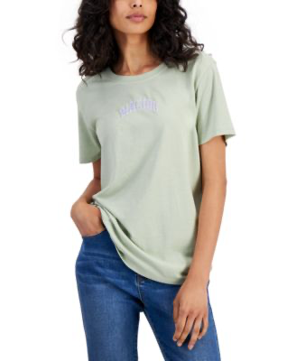 Rebellious One Juniors Malibu Embroidered T-Shirt Desert Sage XS