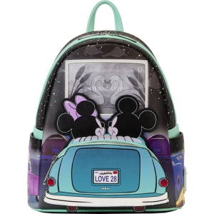 Show off your Disney fandom with this Mickey and Minnie Date Night Drive-In Mini-Backpack! This faux leather mini-backpack features a lenticular feature, applique, debossed and printed details and is approximately 10 1/2-inches tall x 9-inches wide x 4 1/2-inches long. For ages 15 and up.