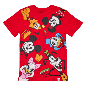 Life’s a picnic when you’re with your pals! Dress your best for a sunny day in the countryside with the Loungefly Mickey and Friends Picnic Unisex Tee. This red tee shirt showcases Mickey, Minnie, Donald, Daisy, Goofy, and Pluto as they lay on a picnic blanket. Look closely and you’ll spot a line of ants marching through a selection of Mickey-inspired snacks! This comfortable tee makes a stylish addition to any outing and is the perfect fit for any Disney-themed wardrobe. The Loungefly Mickey and Friends Picnic Unisex Tee is made of super soft 100% cotton jersey material and features screen-printed details. This tee is an officially licensed Disney product. Comes in unisex sizes S through 3X. Sizing is very specific, so please consult the size chart before purchasing.