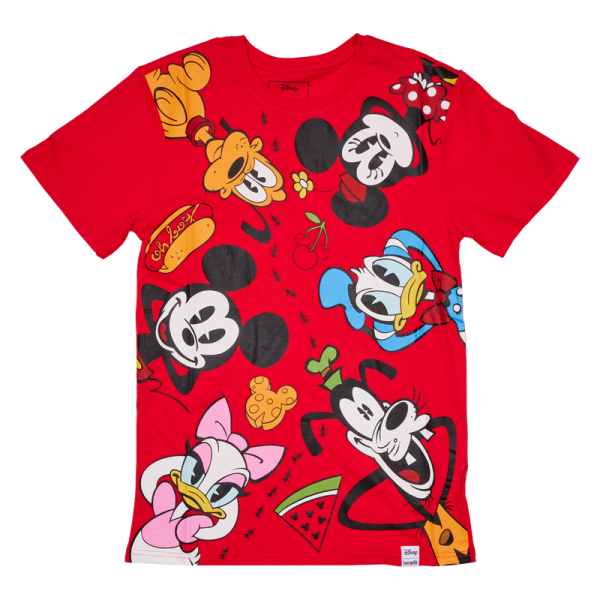 Life’s a picnic when you’re with your pals! Dress your best for a sunny day in the countryside with the Loungefly Mickey and Friends Picnic Unisex Tee. This red tee shirt showcases Mickey, Minnie, Donald, Daisy, Goofy, and Pluto as they lay on a picnic blanket. Look closely and you’ll spot a line of ants marching through a selection of Mickey-inspired snacks! This comfortable tee makes a stylish addition to any outing and is the perfect fit for any Disney-themed wardrobe. The Loungefly Mickey and Friends Picnic Unisex Tee is made of super soft 100% cotton jersey material and features screen-printed details. This tee is an officially licensed Disney product. Comes in unisex sizes S through 3X. Sizing is very specific, so please consult the size chart before purchasing.