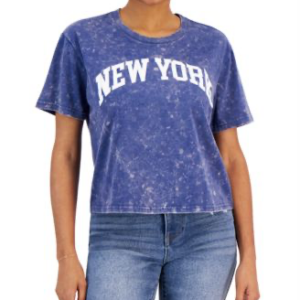 Represent your love for the big apple in this cropped tee from Rebellious One. Approx. model height is 5'10" and she is wearing size medium Relaxed fit; hits at hip Crewneck New York printed at front Cotton/polyester Machine washable Imported