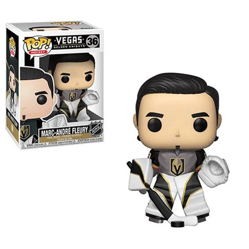 Hit the ice with your favorite teammate! The NHL Marc-Andre Fleury Golden Knights Pop! Vinyl Figure #36 measures approximately 3 3/4-inches tall. Comes packaged in a window display box. Ages 3 and up.