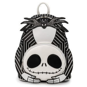 Show off your Disney fandom with this Nightmare Before Christmas Headless Jack Mini-Backpack! It is made of faux leather and features a top zipper closure and front zippered pocket, adjustable straps, matching themed lining, applique, embroidered, and printed details. This mini-backpack approximately measures 9-inches wide x 10 1/1-inches tall x 4 1/2-inches deep. Ages 15 and up. All Loungefly items are vegan friendly, unless otherwise noted.