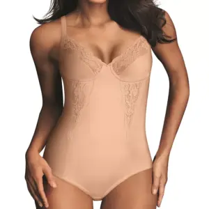 Where fit, comfort, and firmness come together to give you jaw-dropping results, this Maidenform Body Shaper is a must-have for any wardrobe. Unlike most shapewear that squeezes everything in and makes you feel like your body is trapped, our this body shaper has a power mesh lining that is so comfortable--you will forget you have it on. The lacy, lingerie-style fabric around the breast and upper torso is sexy and looks great under a sheer or revealing top. Slip on Maidenform's Body Shaper to turn up the wow factor while at work or at play. Style #1456 Lined at gusset Three-section unlined built-in bra cups Back adjustable semi-rigid straps Provides firm control and shaping with a built-in bra Two-ply front-lined with power mesh Hook-and-eye gusset prevents garment slippage for stay-in-place confidence (Formerly Flexees by Maidenform) Elegant, lingerie-style shapewear Luxurious fabric feels fabulous against your skin Imported Power mesh liner for all-over control