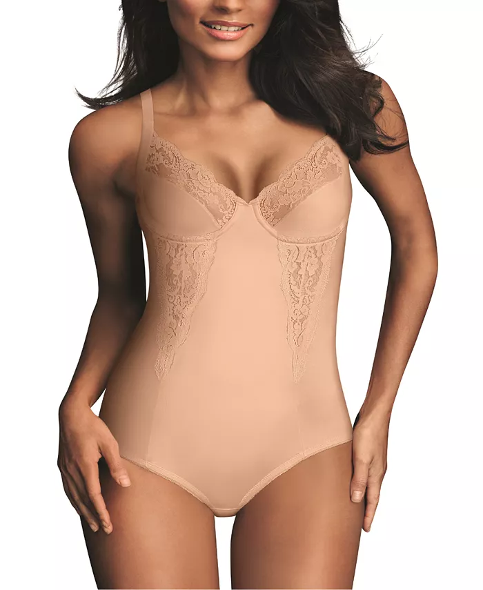 Where fit, comfort, and firmness come together to give you jaw-dropping results, this Maidenform Body Shaper is a must-have for any wardrobe. Unlike most shapewear that squeezes everything in and makes you feel like your body is trapped, our this body shaper has a power mesh lining that is so comfortable--you will forget you have it on. The lacy, lingerie-style fabric around the breast and upper torso is sexy and looks great under a sheer or revealing top. Slip on Maidenform's Body Shaper to turn up the wow factor while at work or at play. Style #1456 Lined at gusset Three-section unlined built-in bra cups Back adjustable semi-rigid straps Provides firm control and shaping with a built-in bra Two-ply front-lined with power mesh Hook-and-eye gusset prevents garment slippage for stay-in-place confidence (Formerly Flexees by Maidenform) Elegant, lingerie-style shapewear Luxurious fabric feels fabulous against your skin Imported Power mesh liner for all-over control