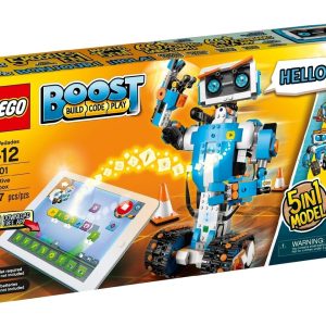 Bring your LEGO® creations to life with the new LEGO BOOST Creative Toolbox—a fun and easy way for your 7+ builder to learn the basics of coding, engineering and robotics. Simply choose one of the 5 models available with the BOOST set, download the free, easy-to-use app and you’re ready to go! Choose between Vernie the Robot—a moving, talking robot; the M.T.R.4 (Multi-Tooled Rover 4)—a robust, versatile rover with 4 different tool attachments including a spring-loaded shooter; the Guitar4000—a musical instrument with pitch bend and sound effects; Frankie the Cat—an interactive robot pet that plays, purrs and expresses its mood; or the AutoBuilder—an automated production line that really builds miniature LEGO models! Then bring your creation to life with the app’s intuitive, icon-based coding interface and complete an array of exciting activities designed for each model. With LEGO BOOST, children learn about loops and variables, improve STEM and creative-problem solving skills and develop their imagination as they toggle between guided and open-ended play. The more activities you complete, the more coding blocks you unlock! The LEGO BOOST app is available for selected iOS, Android and Kindle smart devices. Please go to LEGO.com/devicecheck for a list of all compatible devices. The app offers regular updates with new challenges and coding options designed to encourage social play. Includes a LEGO® Motorized Hub, additional Motor and a Color & Distance Sensor, plus more than 840 LEGO pieces for building and rebuilding any of 5 multifunctional models. Code Vernie the Robot to dance, shoot the target, beatbox, use his hockey stick or even play a game. Build the M.T.R.4 (Multi-Tooled Rover 4) and choose from a selection of tools and customization attachments to complete missions or battle against other rovers. Learn how to play a song and rock out with the Guitar4000. Look after your own pet with Frankie the Cat. Be sure to feed it the right food, or it might get upset! Construct, code and operate the AutoBuilder to produce real miniature LEGO® models. Build and code robots and models, and complete over 60 exciting activities included in the LEGO® BOOST App. Building instructions for all 5 models are only available with the free LEGO BOOST app, available for selected iOS, Android and Kindle smart devices. The app offers regular updates that include new challenges and coding options, and encourages social play. Real coding transformed into an intuitive and easy to use drag-and-drop coding interface, suitable for all aged 7+. Learn about loops and variables, and develop your STEM skills, creative-problem solving and imagination by toggling between guided and open-ended play. Step-by-step challenges suitable for starting levels that help you progress and increase your coding skills. Combine with the LEGO® City 60194 Arctic Scout Truck to control and drive the vehicle! Use the LEGO BOOST app to operate the forklift, examine samples with the color sensor, help the whale back into the water and much more, for an interactive experience like never before! Combine with LEGO® NINJAGO® 70652 Stormbringer and set the Lightning Dragon free! Use the LEGO BOOST app to control the fearsome beast, fire the shooters, create a color-sensing ejector seat and much more! This product requires batteries (not included). Go to LEGO.com/devicecheck for a list of compatible devices.