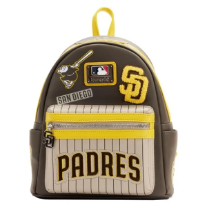 Show off your MLB fandom with this MLB San Diego Padres Patches Mini-Backpack! It is made of faux leather and features a top zipper closure and front zippered pocket, adjustable straps, matching themed lining, applique, embroidered, debossed, enamel zipper charm, and printed details. This mini-backpack approximately measures 9-inches wide x 10-inches tall x 4 1/2-inches deep. This style would be a great gift for any MLB fan! Ages 8 and up. All Loungefly items are vegan friendly, unless otherwise noted.