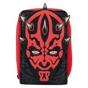 Celebrate the 25th anniversary of Star Wars: Episode I - The Phantom Menace with this Darth Maul Accordion Wallet! The faux leather wallet features applique, debossed and printed details. The front of the wallet features Darth Maul's face, which glows in the dark! Wallet measures approximately 4 1/4-inches tall x 2 3/4-inches wide. For ages 8 and up. All Loungefly items are vegan friendly, unless otherwise noted.