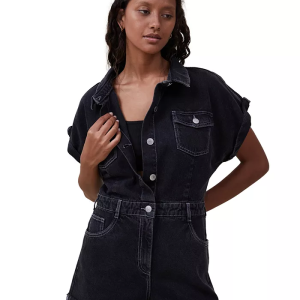 Denim and comfortable, this playsuit is a medium weight, denim romper with short sleeves and a belt loop for the perfect fit. Just what you need for those freshy days and nights. Imported This item purchased online must be returned to the vendor by mail only. This item cannot be returned to Macy's stores. A-line short boiler