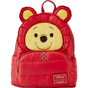 Are you ready for your next trip to the 100 Acre Woods? You will be with this Winnie the Pooh Puffer Jacket Cosplay Mini-Backpack! It is made of puffy nylon with faux leather trim and features top zipper closure and front zippered pocket, adjustable straps, matching themed lining, iridescent foil, applique, plush, embroidered, and printed details. This mini-backpack approximately measures 10 1/2-inches tall x 9-inches wide x 4 1/2-inches long. Ages 8 and up. All Loungefly items are vegan friendly, unless otherwise noted.