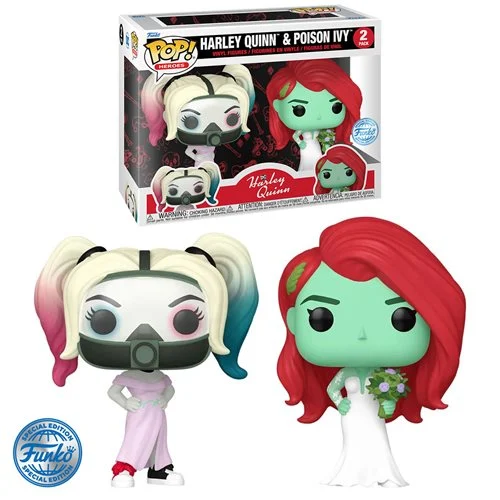 Harley and Ivy are headed down the aisle! Limited edition Entertainment Earth Exclusive! Includes 2 Pop! Vinyl figures based on the Harley Quinn animated series. Both gals are in their finest wedding attire. Please Note: Due to a production error, this Entertainment Earth Exclusive includes the "Funko Special Edition" sticker instead of the Entertainment Earth sticker originally pictured. Entertainment Earth Exclusive! Harley Quinn and Poison Ivy are in love. In the HBO Harley Quinn animated series, these two lovebirds finally admit their feelings for each other when Harley crashes Ivy's wedding in the final episode of Season 2. The momentous event is memorialized in this limited edition Funko Pop! Vinyl 2-pack. Wearing their finery, plus a gas mask for good measure, each gal measures approximately 3 3/4-inches tall, and they come packaged together in a window display box. Whether adding to your DC Comics collection or celebrating their (or your) big day, you should order now so you don't miss out!