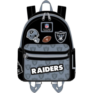 Get ready to root for your favorite football team with this NFL Las Vegas Raiders Patches Mini-Backpack! It is made of faux leather and features a top zipper closure and front zippered pocket, adjustable straps, matching themed lining, applique patches, debossed, metal zipper charm, and printed details. This mini-backpack approximately measures 9-inches wide x 10 1/2-inches tall x 4 1/2-inches deep. Ages 15 and up.