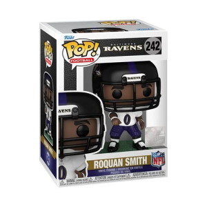 Draft Roquan Smith, linebacker for the Baltimore Ravens, in his white and purple uniform for your NFL Funko Pop! collection. Which team will he and the Ravens play next? This NFL Ravens Roquan Smith Funko Pop! Vinyl Figure #242 measures approximately 4-inches tall and comes packaged in a window display box.