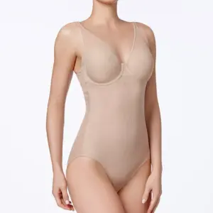Smooth your silhouette with this firm control, sheer lace body briefer from Bali. Helps you look sleek and slim in all your clothing. Lined front panel for a smooth stomach Sheer lace back panel Provides firm control and shaping Adjustable straps Lined, underwire cups Imported Lined at gusset with triple hook-and-eye closure