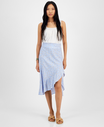 JUNIORS' HIGH-LOW SMOCKED-BACK MIDI SKIRT IN BLUE The flirty high-low hem and playful ruffles of this juniors' midi skirt from Hippie Rose make it the perfect statement-making pick for any closet. Juniors Juniors' Clothing - Skirts (new)