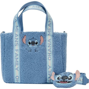 Get ready to have some fun with your favorite blue alien with this Lilo & Stitch Plush Stitch Tote with Coin Bag! it is made with sherpa with faux leather trim and features top zipper closure, strap, matching themed lining, applique, embroidered, nylon, and printed details. It also includes a detachable coin bag. This tote approximately measures 10 1/2-inches wide 5-inches tall x 11 1/2-inches long. Ages 8 and up. All Loungefly items are vegan friendly, unless otherwise noted.